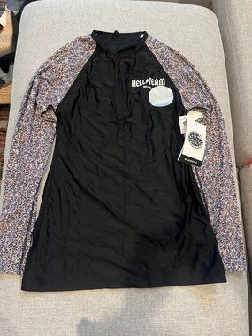 Billabong Black Rash Guard with Floral Print Sleeves